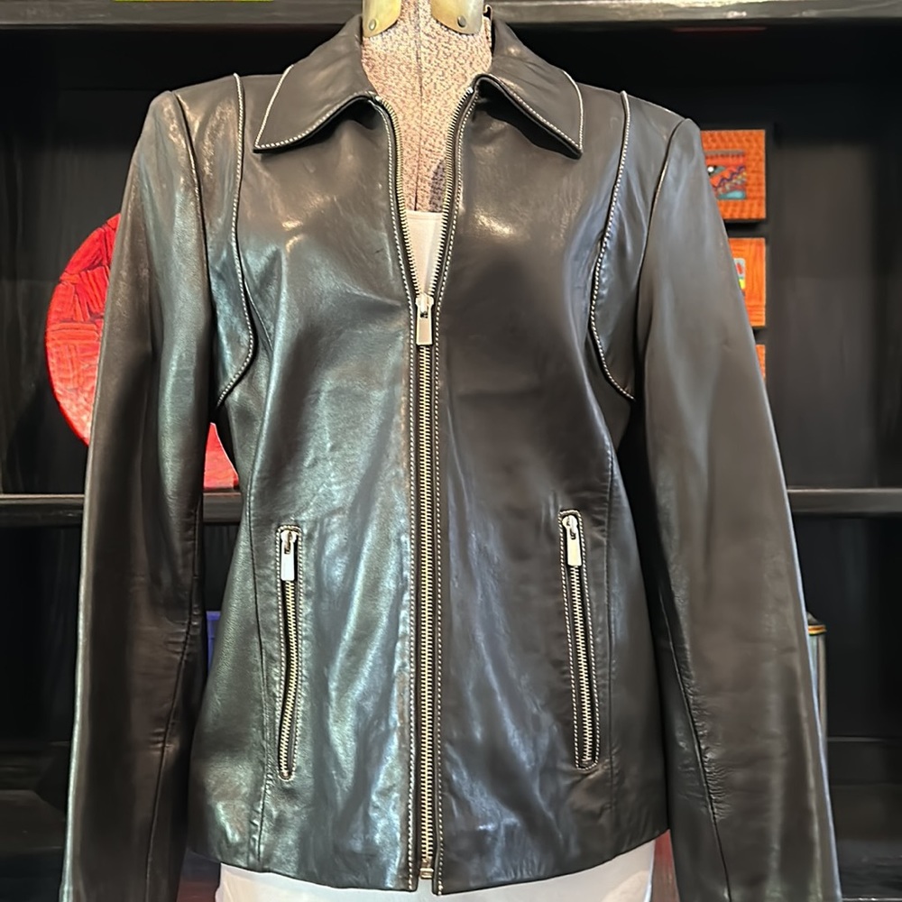 Beautiful Avanti New York Buttery Soft Black Zip Front Leather Jacket Size M
